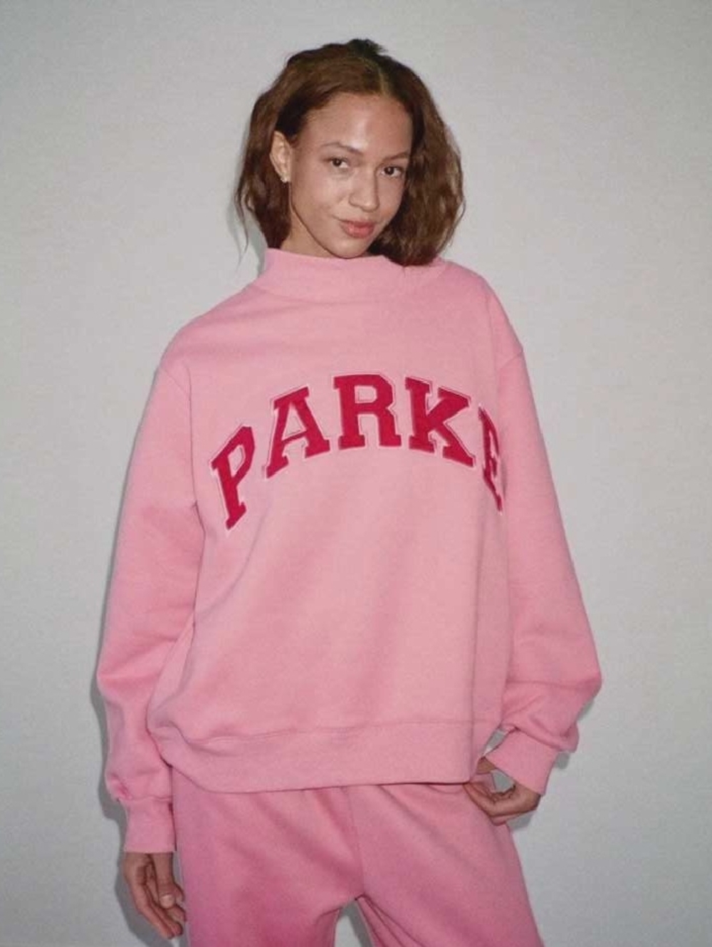 Parker Pink Mock-Neck Sweatshirt with Red Logo Set